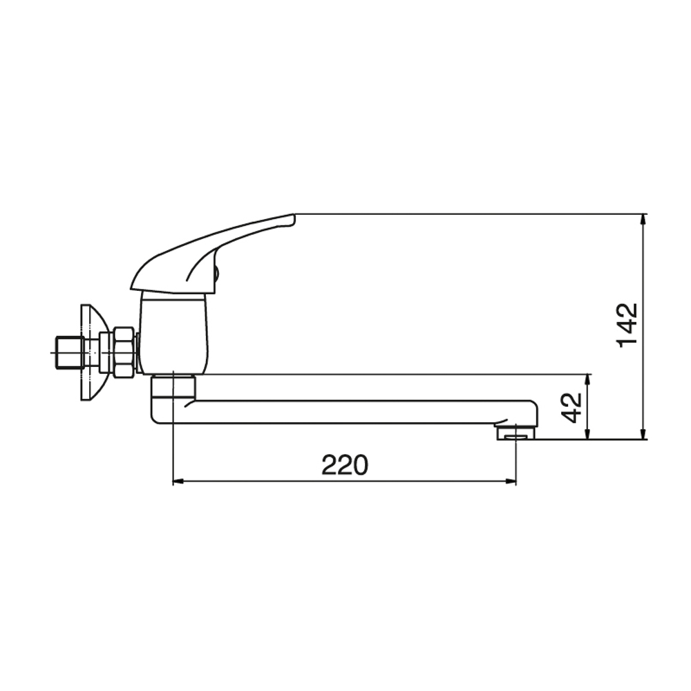 Jednoručna baterija za sudoperu - zidna, sa kratkom lulom