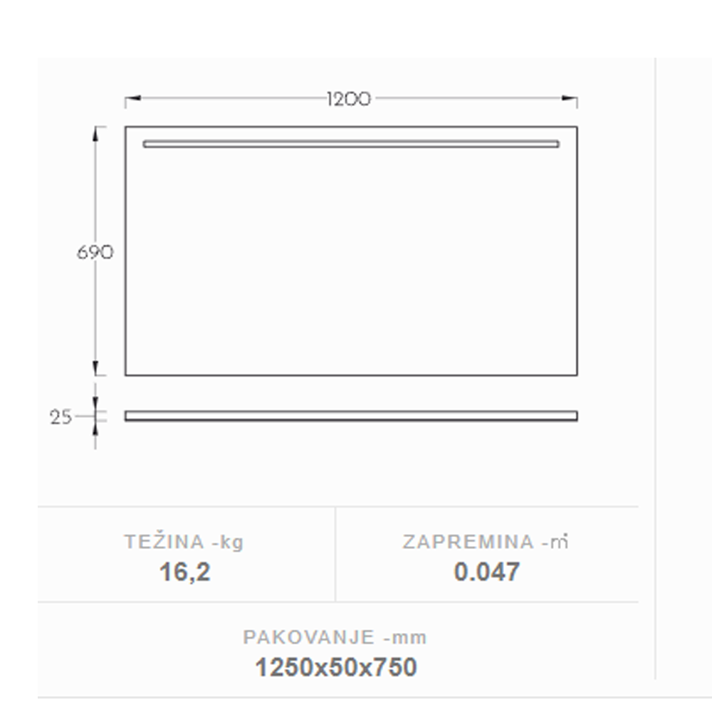 Kupatilski namestaj Sigma 120 sa Led svetlom Gornji Deo