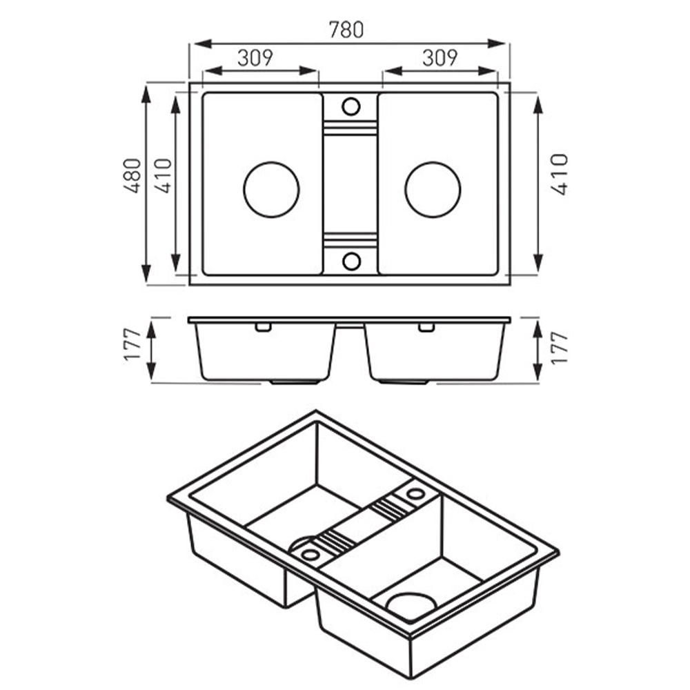 GRANITNA SUDOPERA DVODELNA BEŽ DRGM2/48/78SA - Slika 3